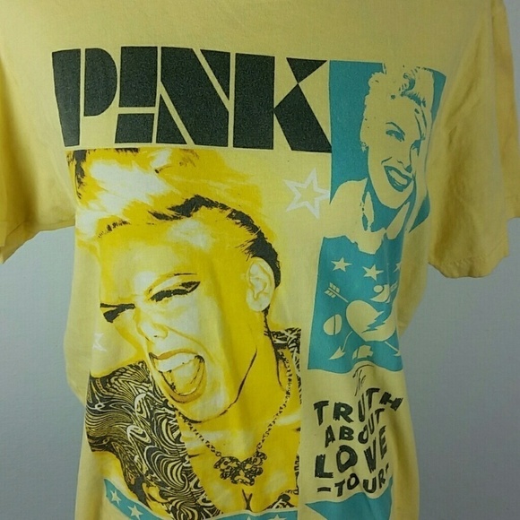 PINK Graphic Tour Tee Shirt Yellow B2 - Picture 2 of 6